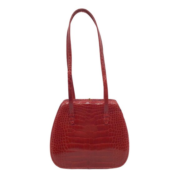 Judith Leiber Vintage Red Crocodile Shoulder Bag